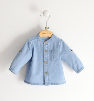Camicia neonato in denim leggero 100% cotone AZZURRO Minibanda