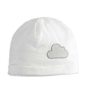 Cappello neonato modello cuffia in jersey con nuvole BIANCO Minibanda