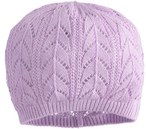 Cappello neonata modello cuffia in tricot ricamato 100% cotone VIOLA Minibanda