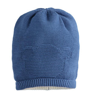 Cappello neonato modello cuffia 100% cotone ricamo orsetto BLU Minibanda