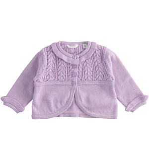 Cardigan neonata in tricot  ricamato 100% cotone VIOLA Minibanda