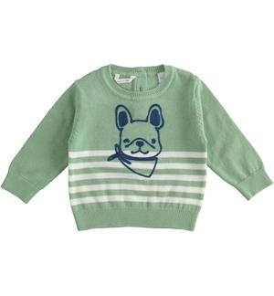 Maglietta neonato 100% tricot con cagnolino VERDE Minibanda