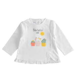 Maglietta neonato girocollo 100% cotone con ruches BIANCO Minibanda