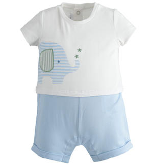 Pagliaccetto neonato Minibanda in jersey stretch con elefantino BIANCO Minibanda