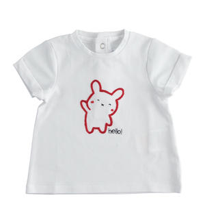 T-shirt  neonato 100% cotone con simpatico ricamo BIANCO Minibanda