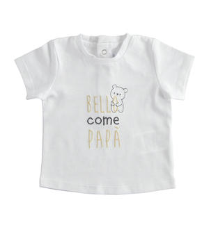 T-shirt neonato 100% cotone con ricamo "Bello come papà" Minibanda