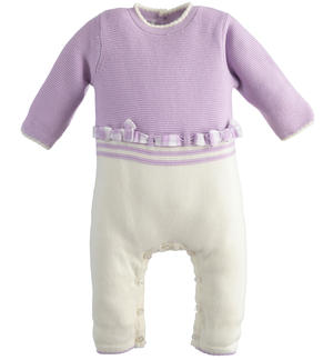 Tutina neonata intera in tricot con fiocchi VIOLA Minibanda