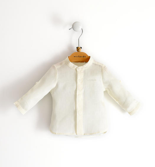Camicia neonato 100% lino da 1 a 24 mesi Minibanda PANNA-0112