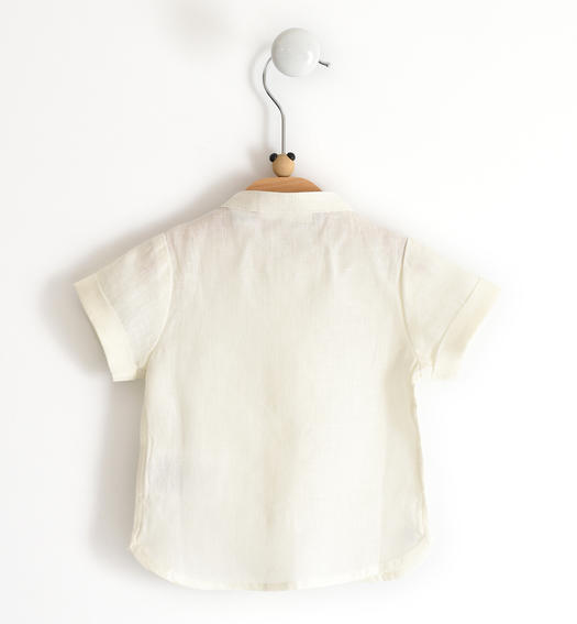 Camicia neonato a manica corta 100% lino da 1 a 24 mesi Minibanda PANNA-0112