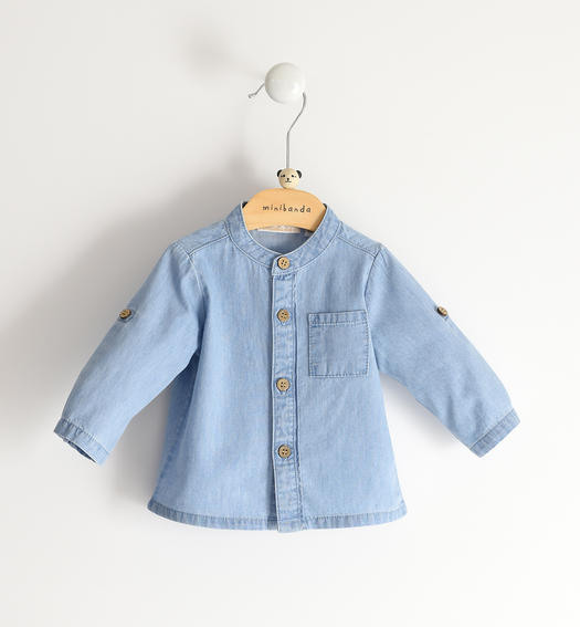 Camicia neonato in denim leggero 100% cotone da 1 a 24 mesi Minibanda BLU CHIARO LAVATO-7310