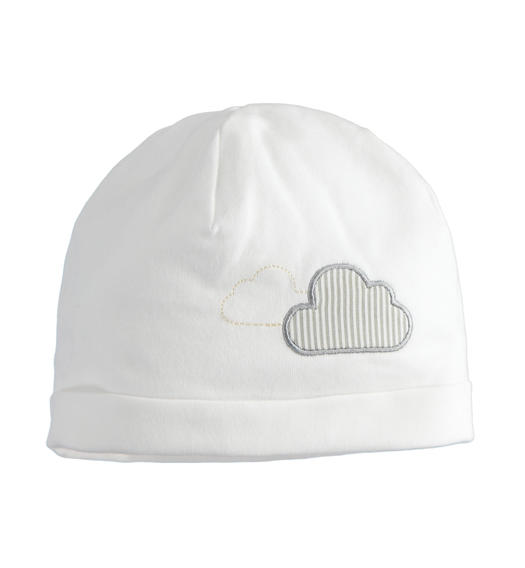 Cappello neonato modello cuffia in jersey con nuvole da 0 a 24 mesi Minibanda BIANCO-0113
