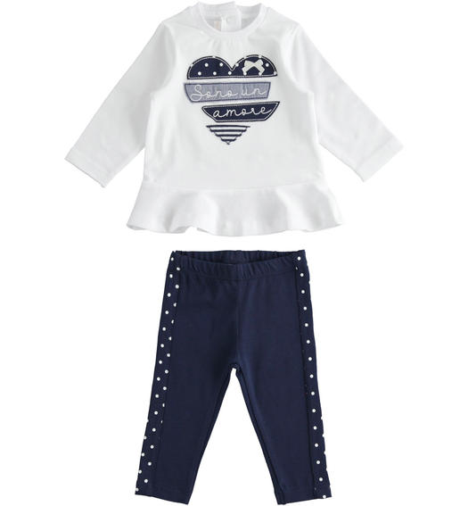 Completino neonata maxi maglietta e leggings da 1 a 24 mesi Minibanda BIANCO-0113