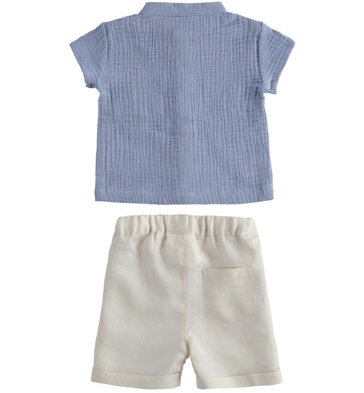 Completino neonato camicia 100% cotone e pantalone 100% lino da 1 a 24 mesi Minibanda AVION-3552