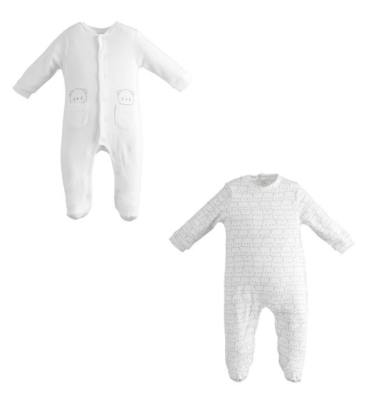 Kit due Pigiami neonato con piedini 100% cotone organico da 0 a 18 mesi Minibanda BIANCO-0113
