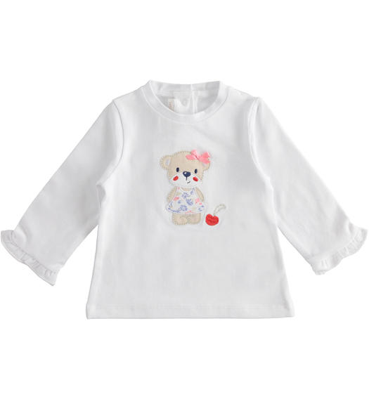 Maglietta neonata girocollo con stampa orsetto da 1 a 24 mesi Minibanda BIANCO-0113
