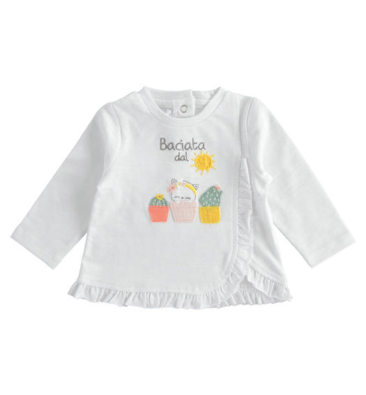 Maglietta neonato girocollo 100% cotone con ruches da 1 a 24 mesi Minibanda BIANCO-0113