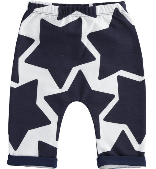 Pantalone neonato 100% cotone stampa stelle da 1 a 24 mesi Minibanda BIANCO-NAVY-6SH7