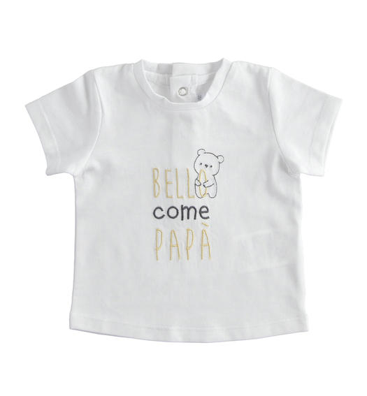 T-shirt neonato 100% cotone con ricamo "Bello come papà" da 1 a 24 mesi Minibanda MILK-0111