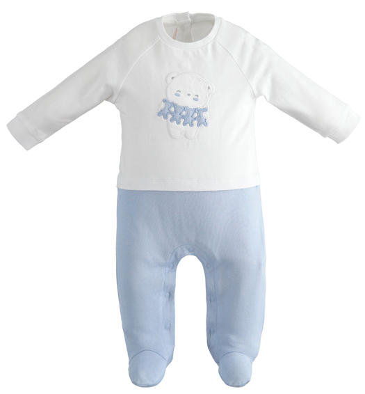 Tutina neonato intera con piedini 100% cotone organico da 0 a 18 mesi Minibanda AZZURRO-3862