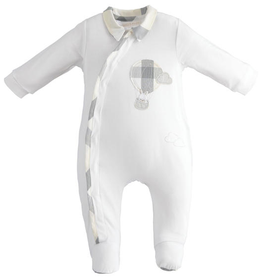 Tutina neonato intera con piedini in jersey con mongolfiera da 0 a 18 mesi Minibanda BIANCO-0113