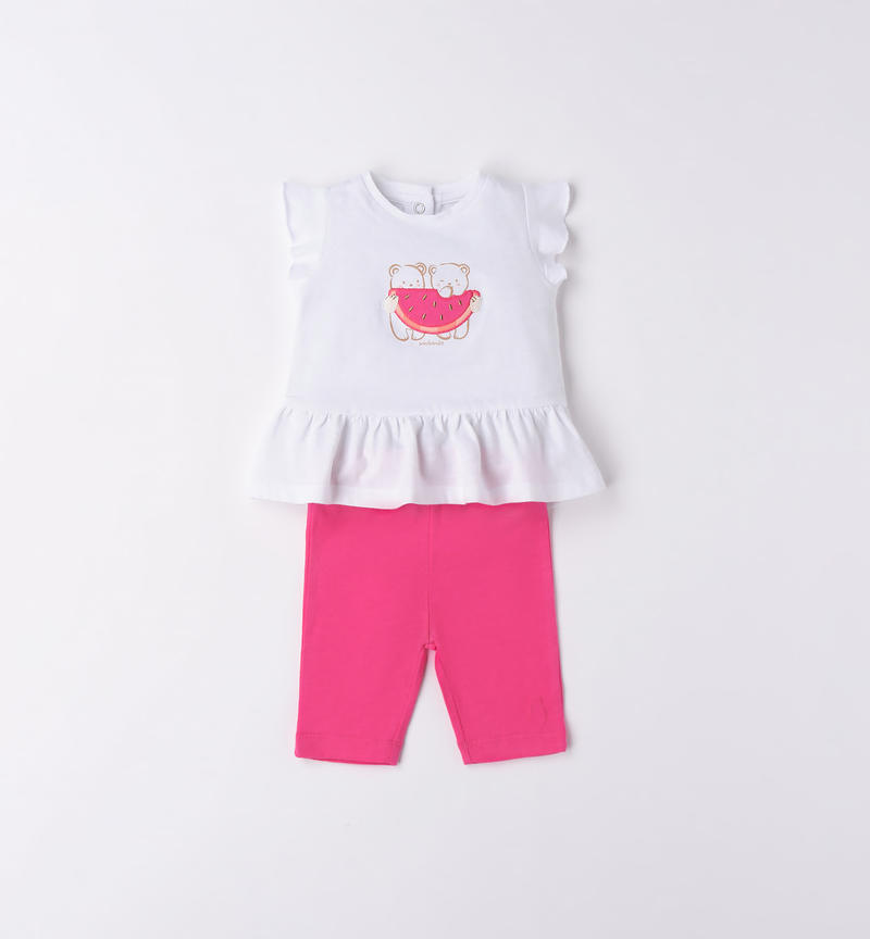 Minibanda summer outfit for girls with teddy bears from 1 to 24 months BIANCO-0113