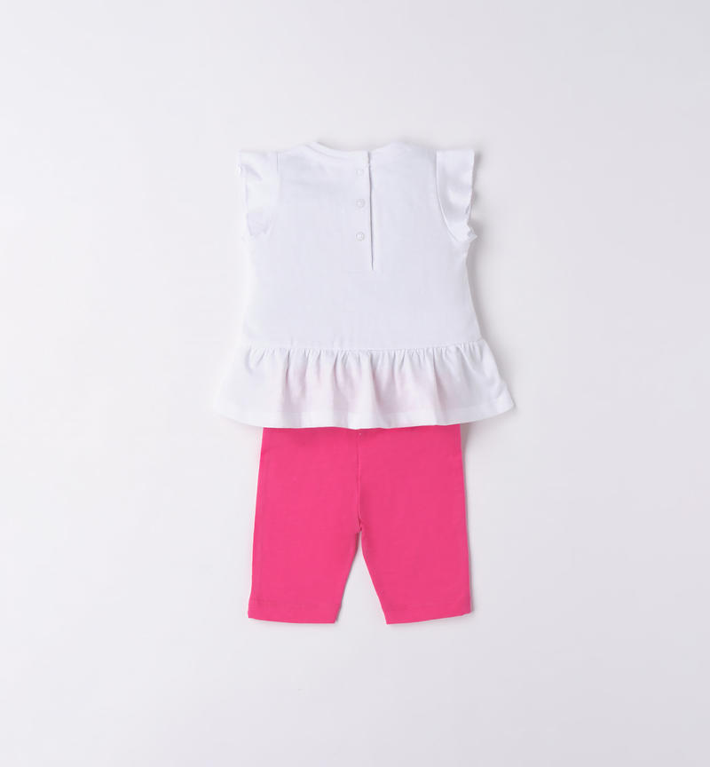 Minibanda summer outfit for girls with teddy bears from 1 to 24 months BIANCO-0113