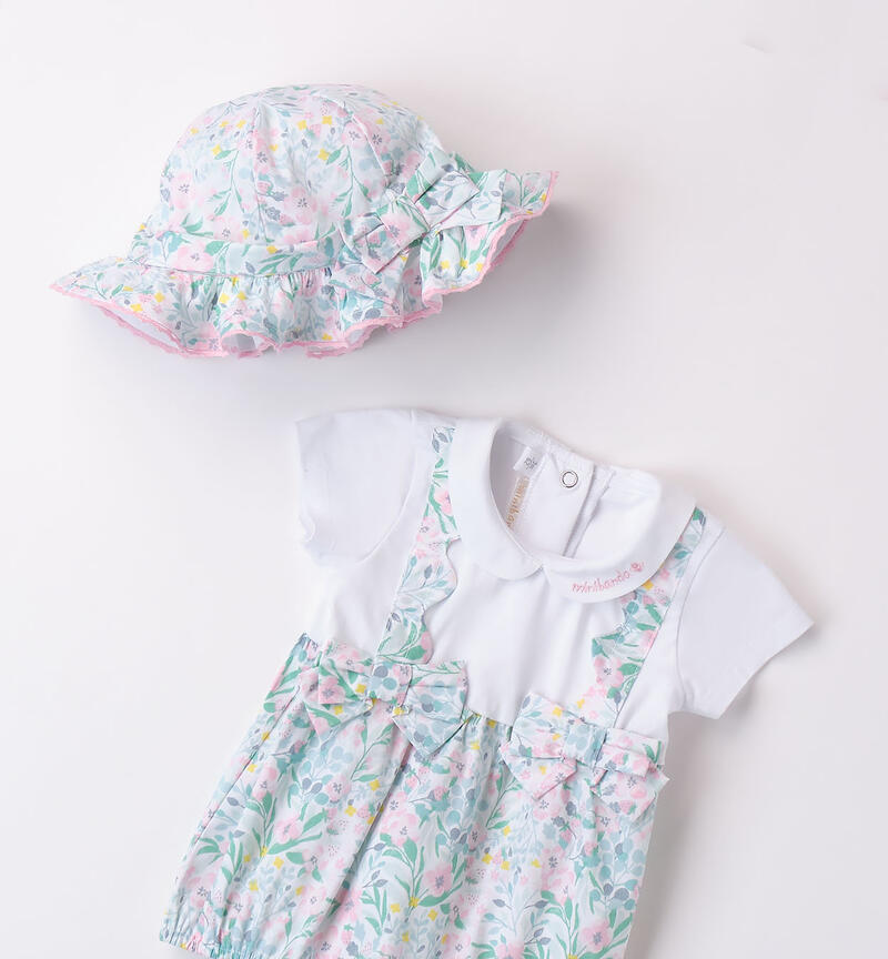 Baby girls' romper with hat BIANCO-ROSA-6AAS