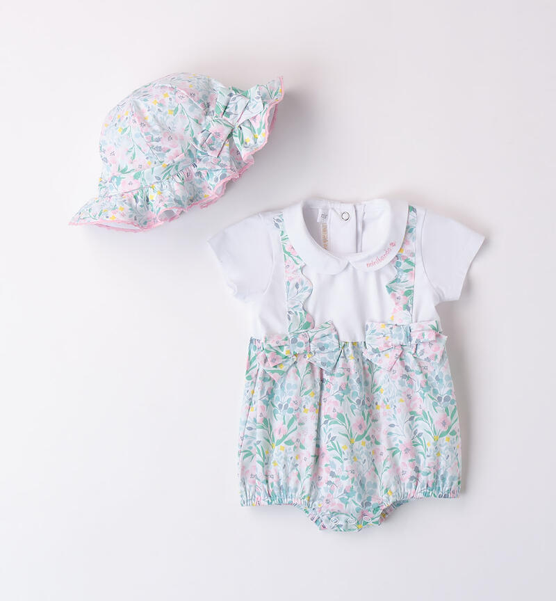 Pagliaccetto neonata con cappello BIANCO-ROSA-6AAS